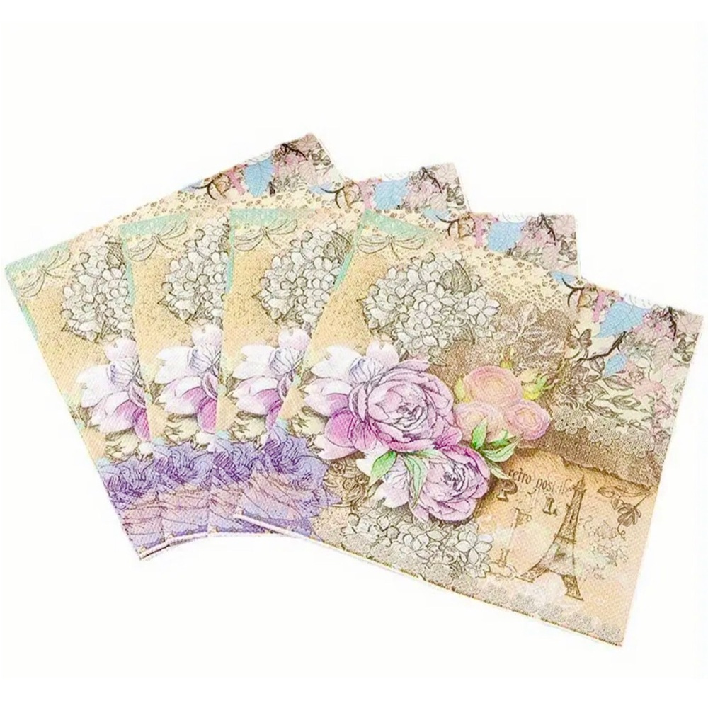 Set of 4 Individual Decoupage Paper Napkins: Eiffel Tower Romance